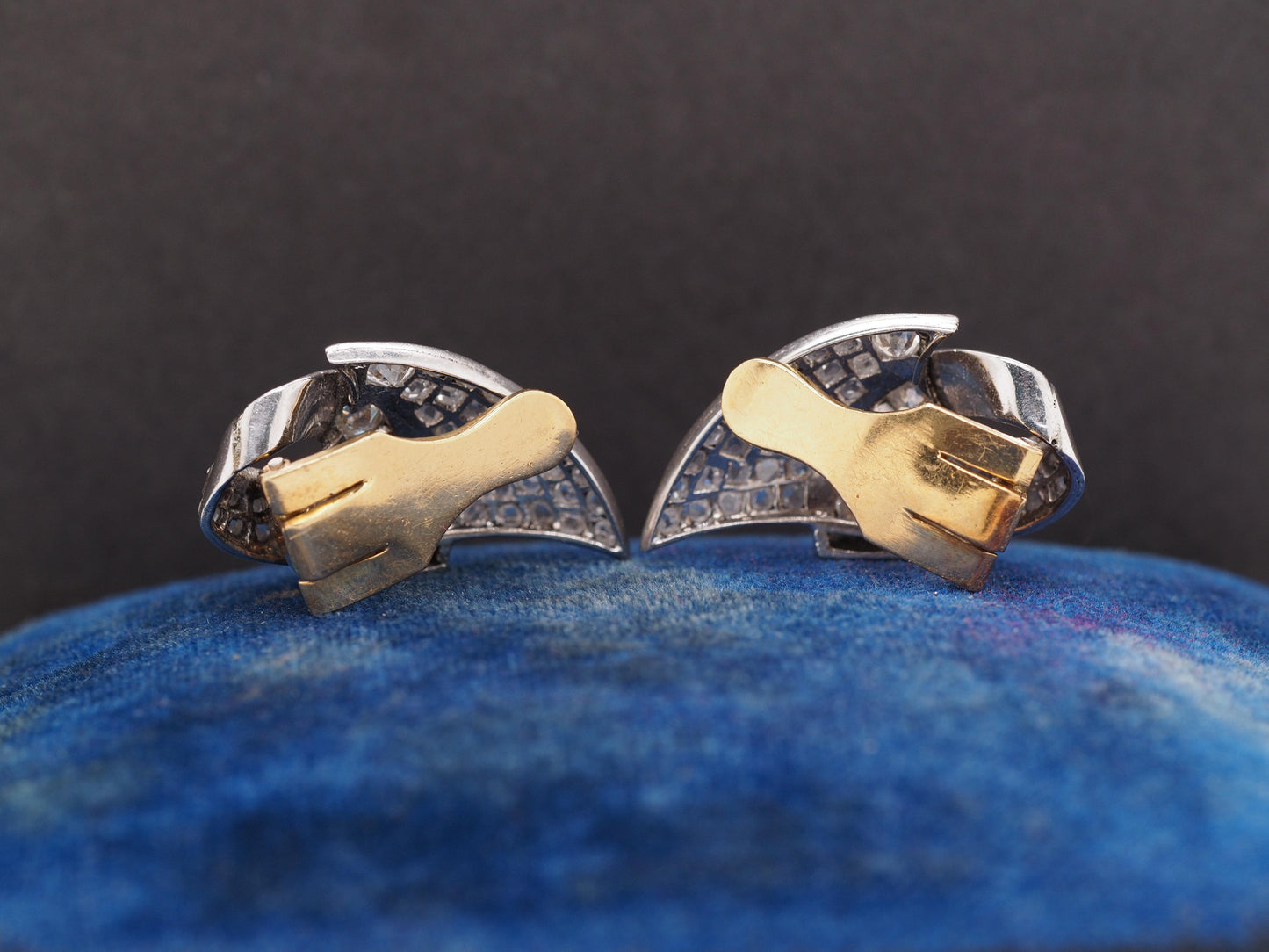 1960s Platinum and 18K Yellow Gold Clip Earrings w Rose Cut Diamonds - VHK#121a