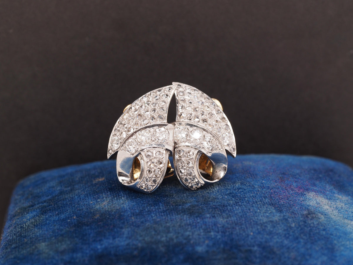 1960s Platinum and 18K Yellow Gold Clip Earrings w Rose Cut Diamonds - VHK#121a