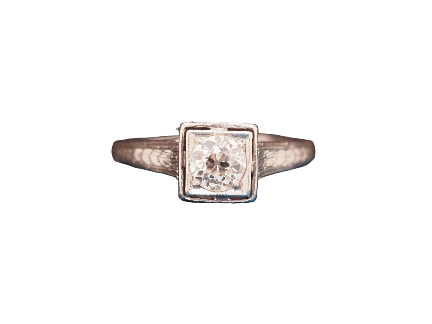 1920s Art Deco Platinum .50ct Old European Cut Diamond Engagement Ring