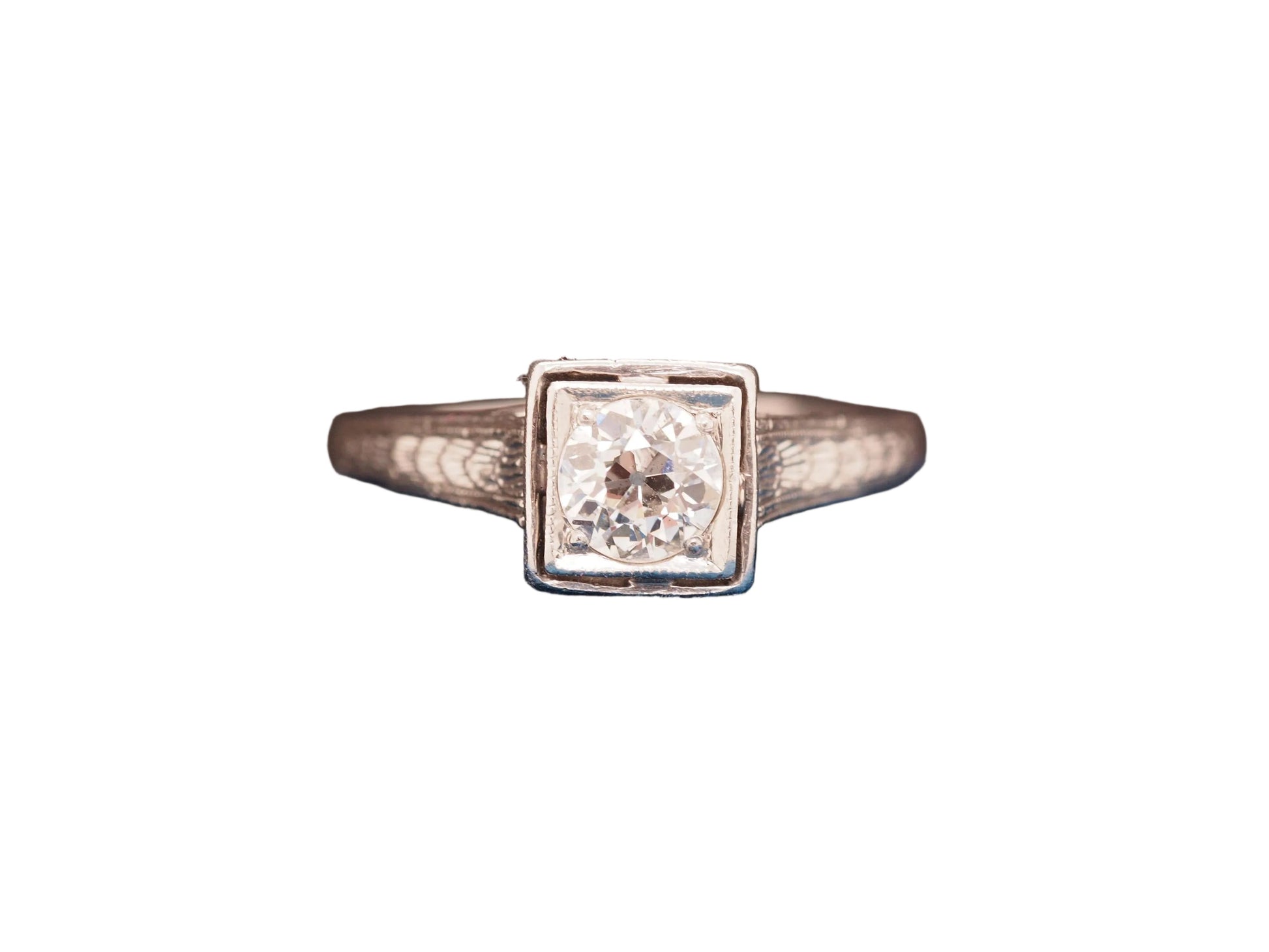 1920s Art Deco Platinum .50ct Old European Cut Diamond Engagement Ring