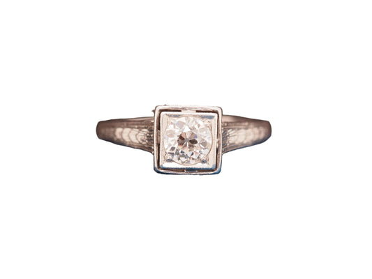 1920s Art Deco Platinum .50ct Old European Cut Diamond Engagement Ring