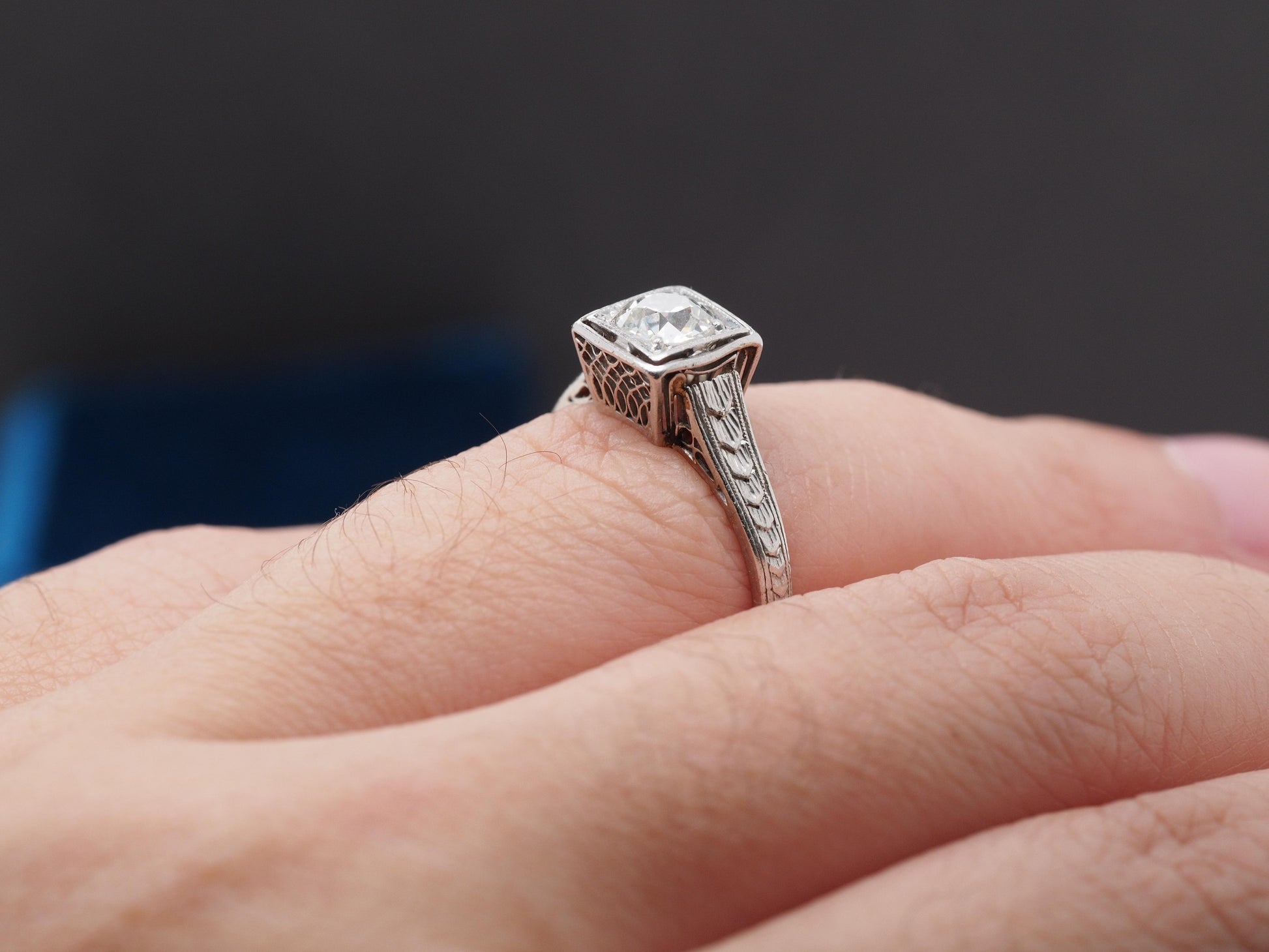 1920s Art Deco Platinum .50ct Old European Cut Diamond Engagement Ring