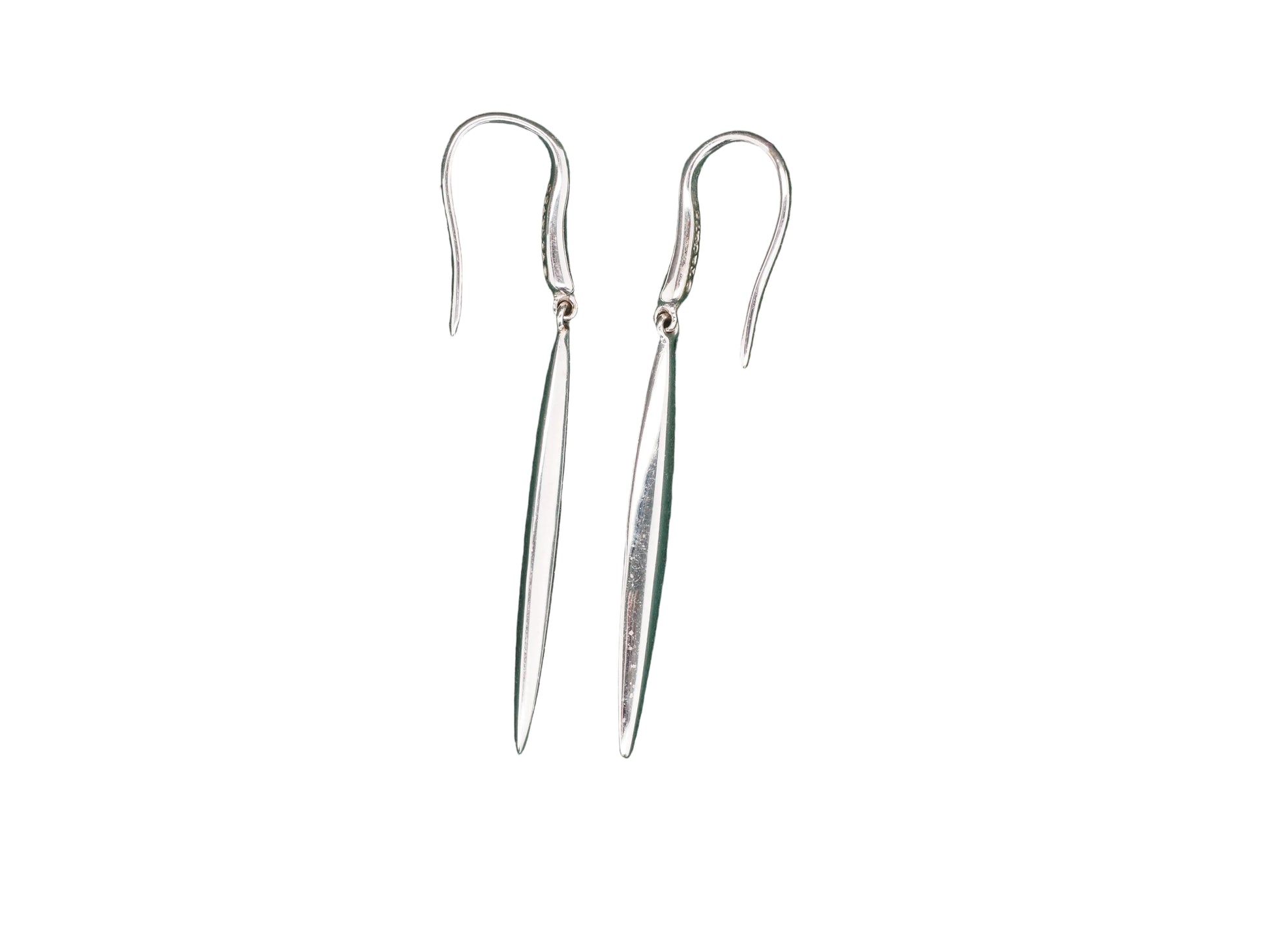 Tiffany & Co 18K White Gold Feather Hook Dangle Earrings