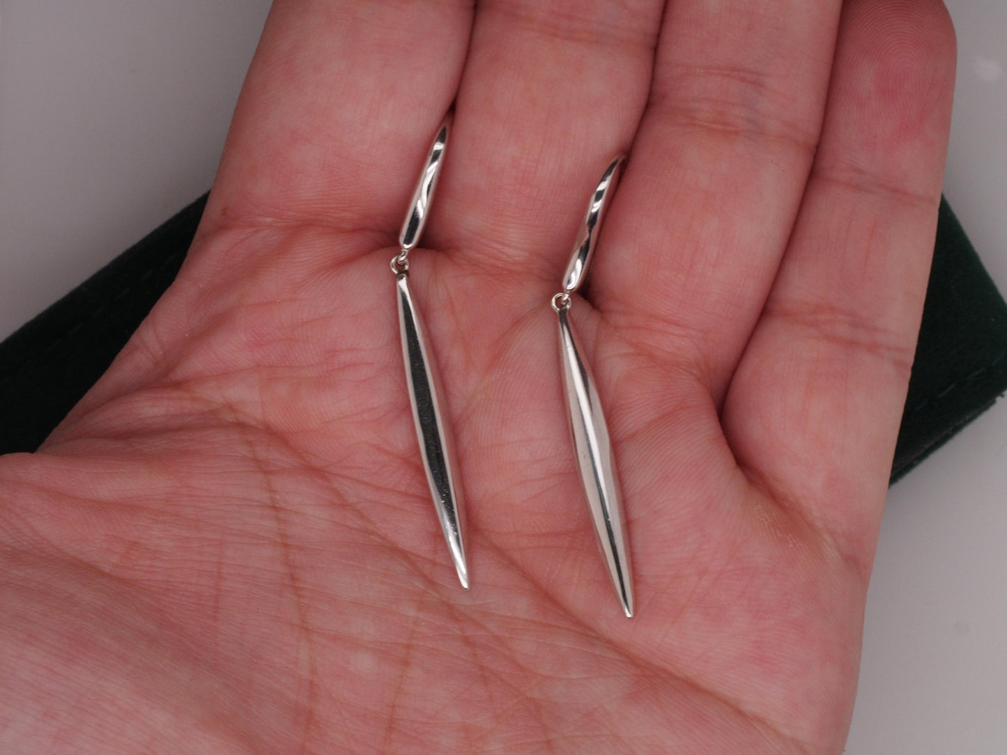Tiffany & Co 18K White Gold Feather Hook Dangle Earrings