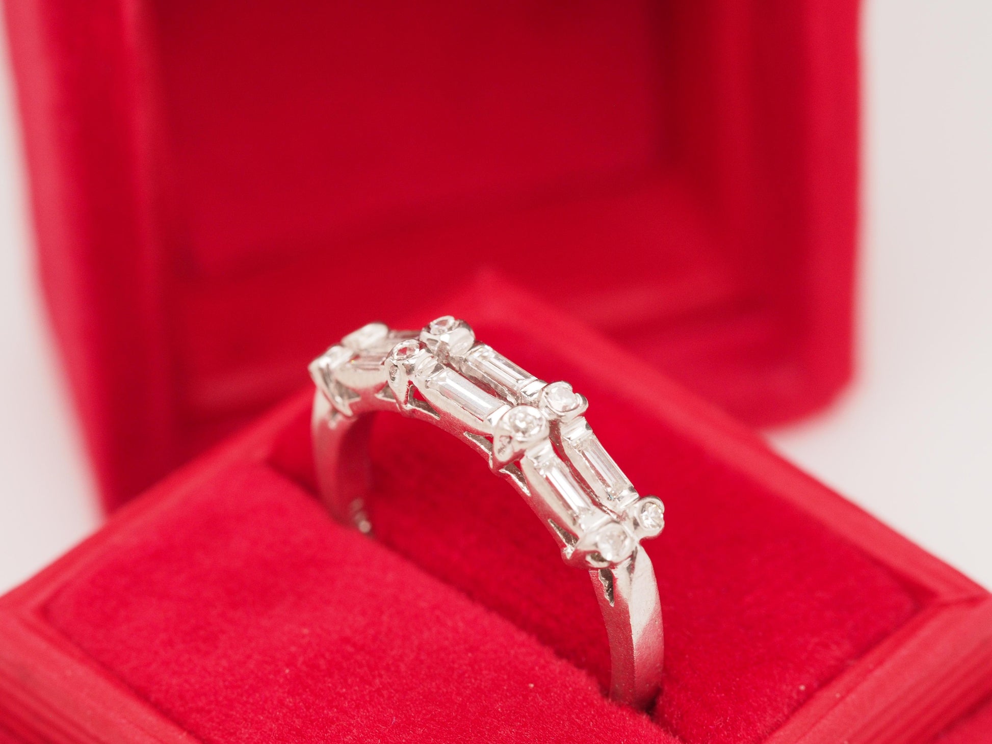 Circa 1930s Platinum Two Row Diamond Wedding Band - VHK#489