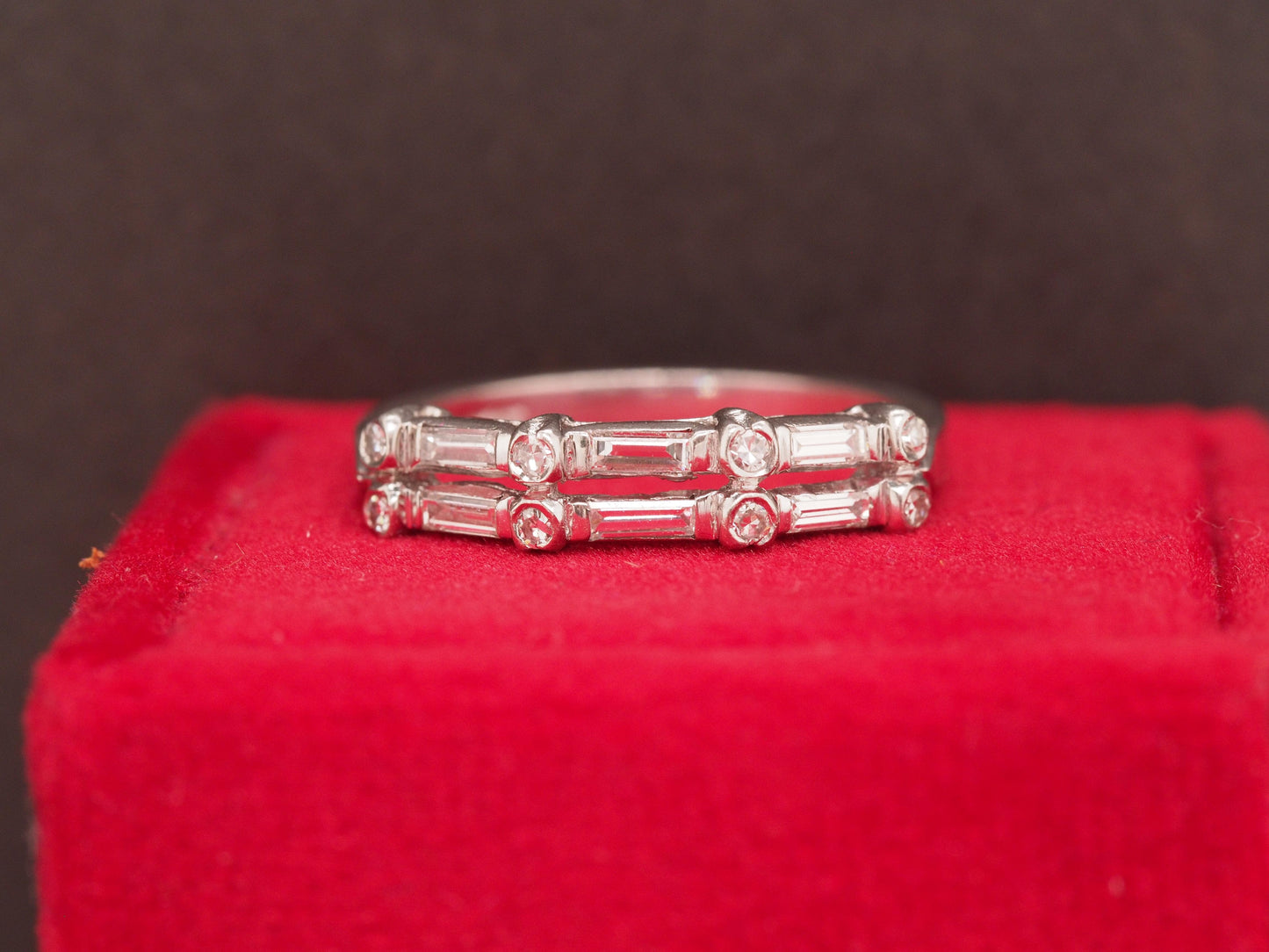 Circa 1930s Platinum Two Row Diamond Wedding Band - VHK#489