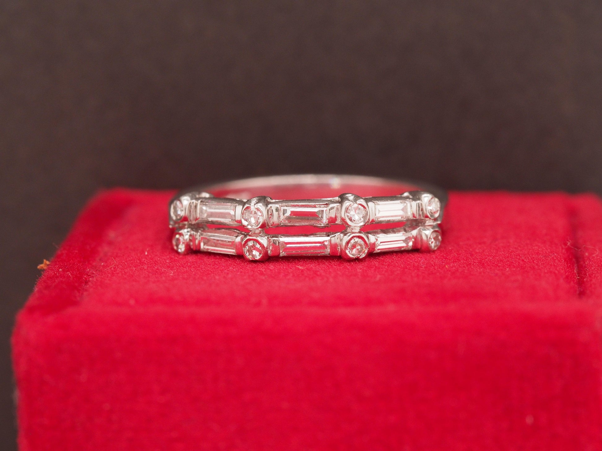 Circa 1930s Platinum Two Row Diamond Wedding Band - VHK#489