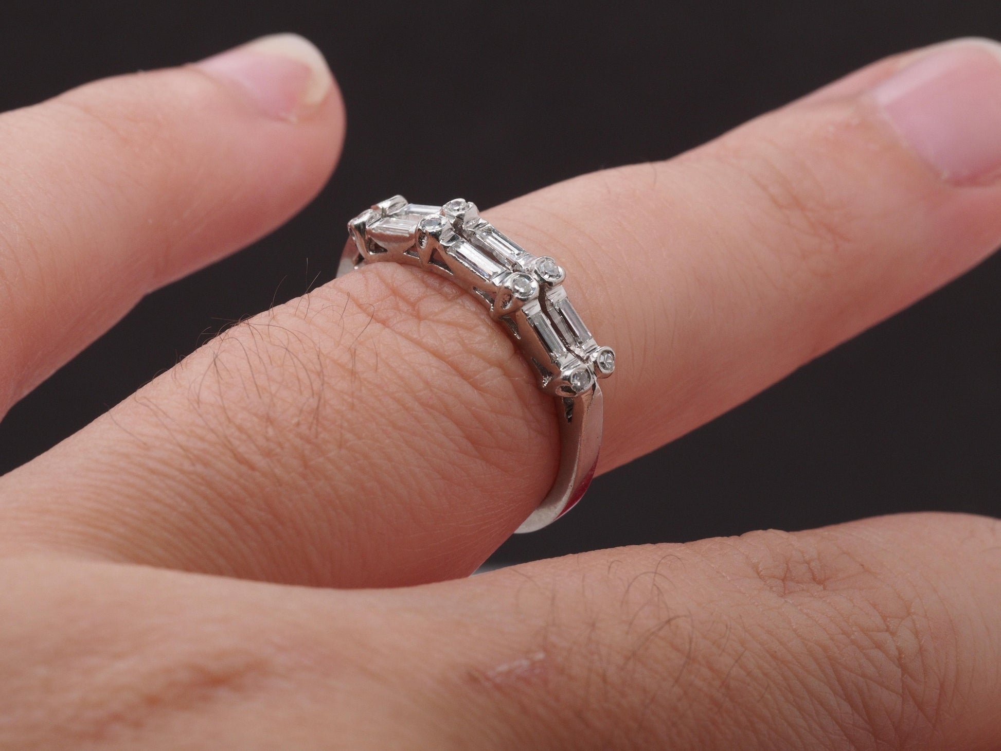 Circa 1930s Platinum Two Row Diamond Wedding Band - VHK#489
