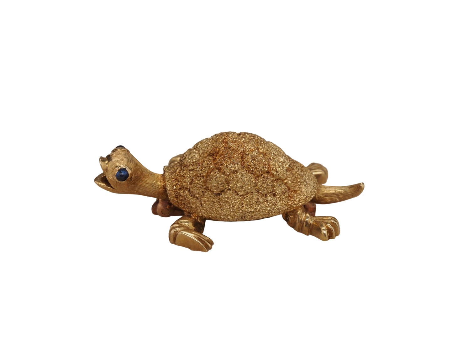18K Vintage Yellow Gold Turtle Pin and Brooch with Sapphire Eyes