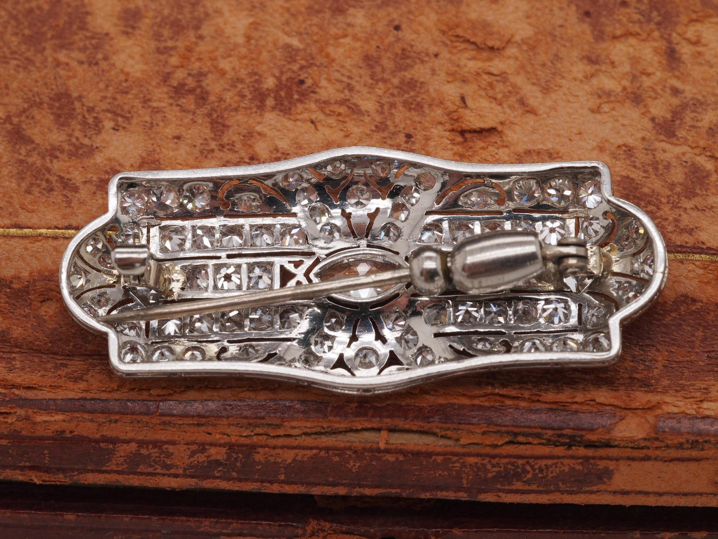 Circa 1920s Art Deco Platinum 2.50cttw Antique Marquise & French Cut Diamond Pin