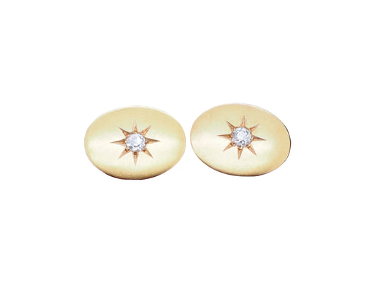 1900s Edwardian 14K Yellow Gold .55cttw Old Mine Diamond Cufflinks - VHK#495