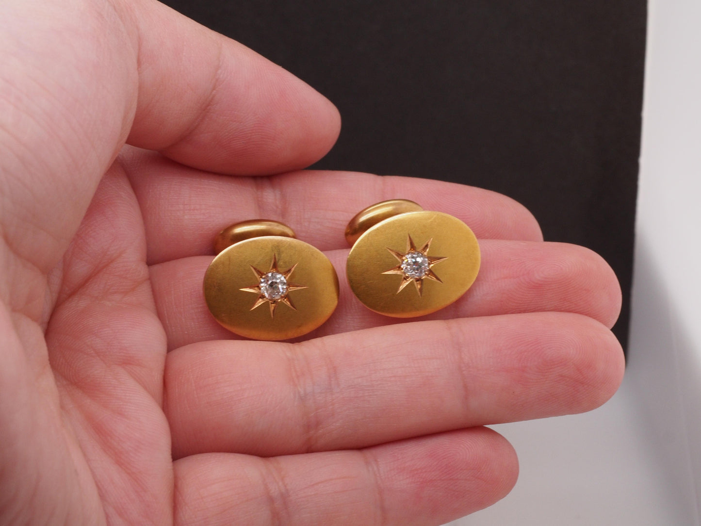 1900s Edwardian 14K Yellow Gold .55cttw Old Mine Diamond Cufflinks - VHK#495