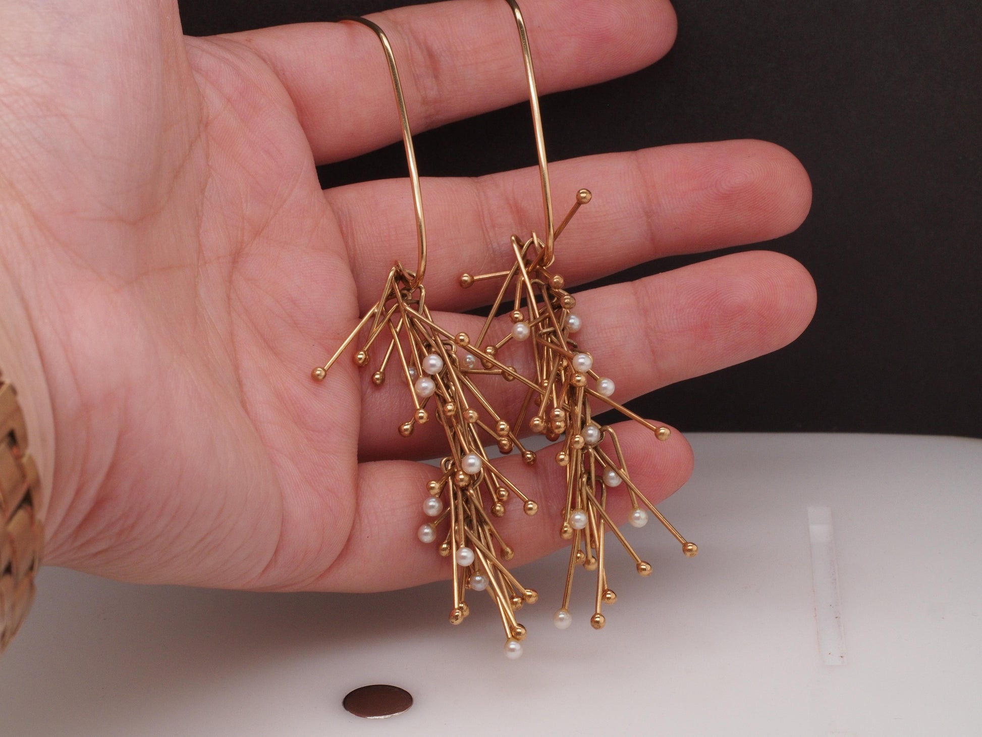 HELLERUP, GULDVIRKE 1960 DENMARK 14 KT YELLOW GOLD KINETIC EARRINGS