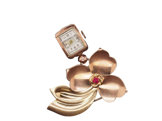 1940s 14K Rose and Yellow Gold Watch Brooch and Pin - VHK#505