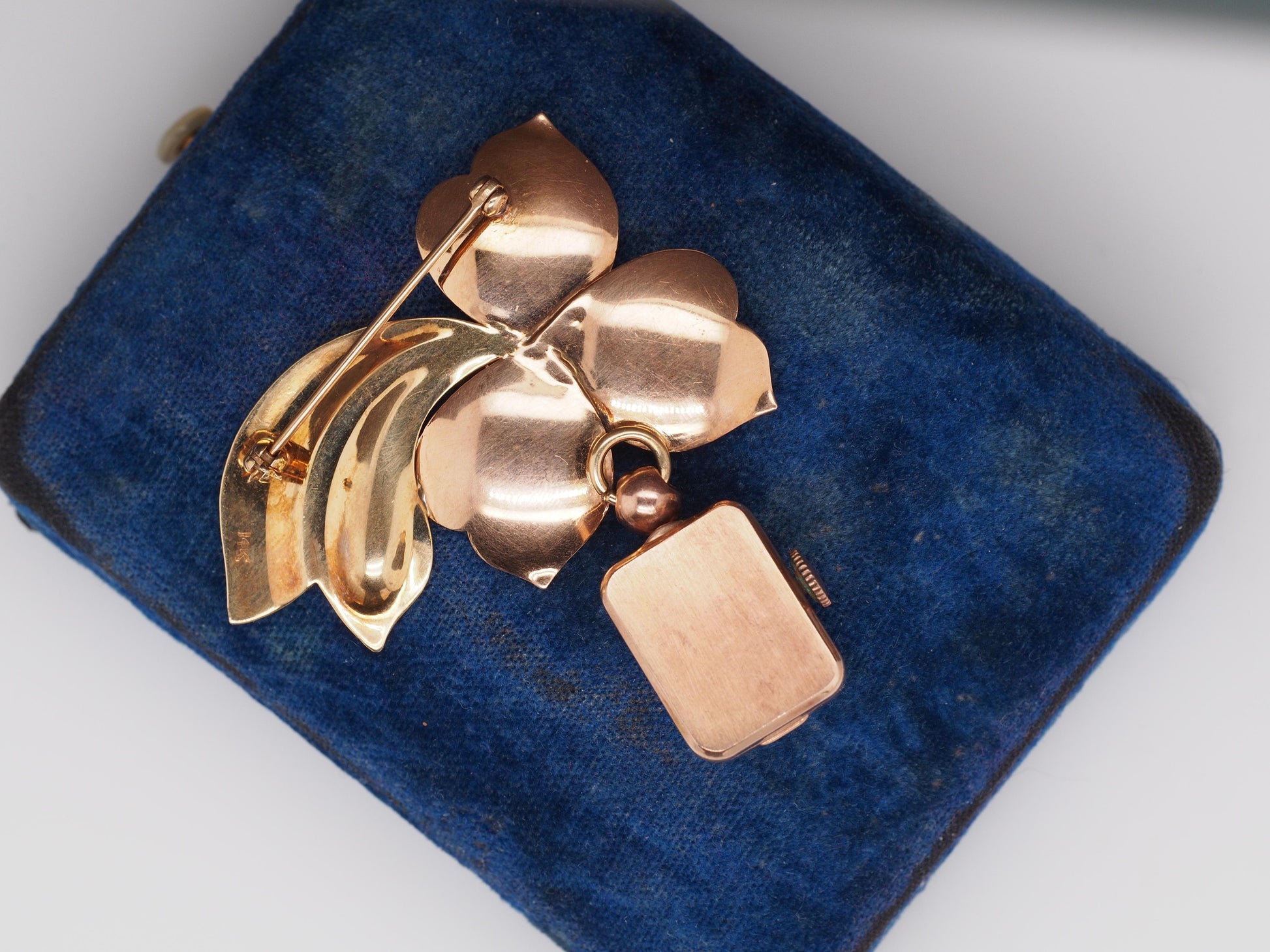 1940s 14K Rose and Yellow Gold Watch Brooch and Pin - VHK#505