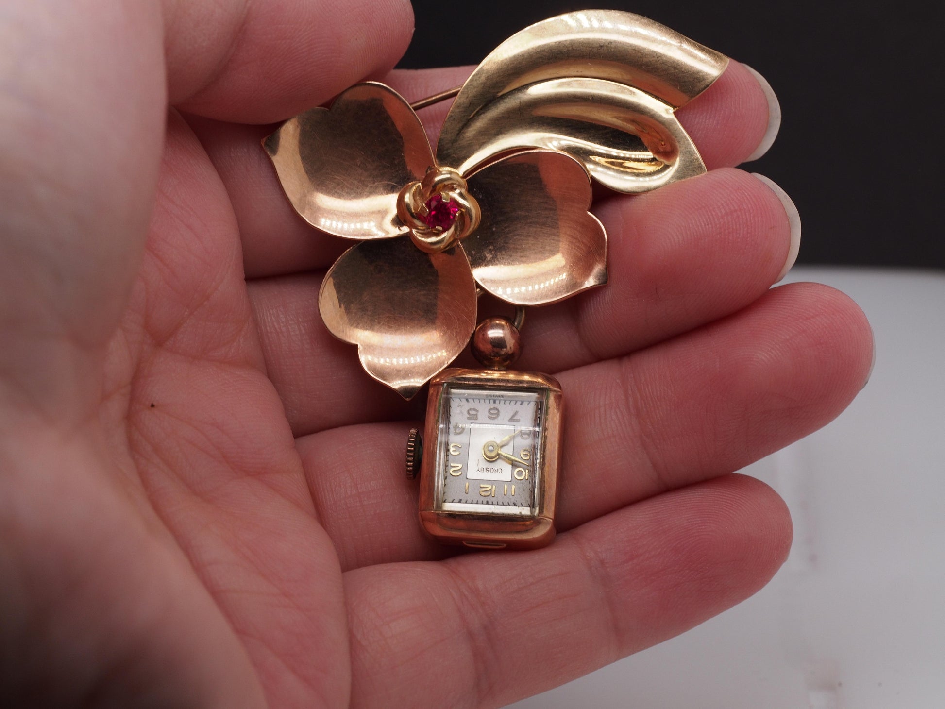1940s 14K Rose and Yellow Gold Watch Brooch and Pin - VHK#505