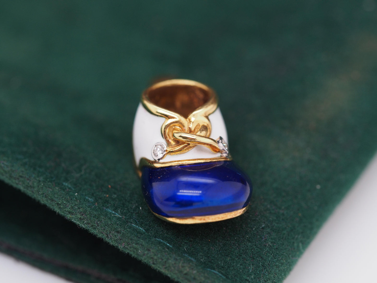 18K Yellow Gold Baby Boots Blue and White Enamel, Diamond Pendant & Charm - VHK#