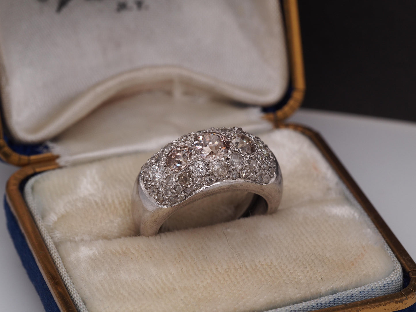 Circa 1920s Art Deco Platinum 1.50cttw Old Mine Cut Cluster Diamond Ring - VHK#5