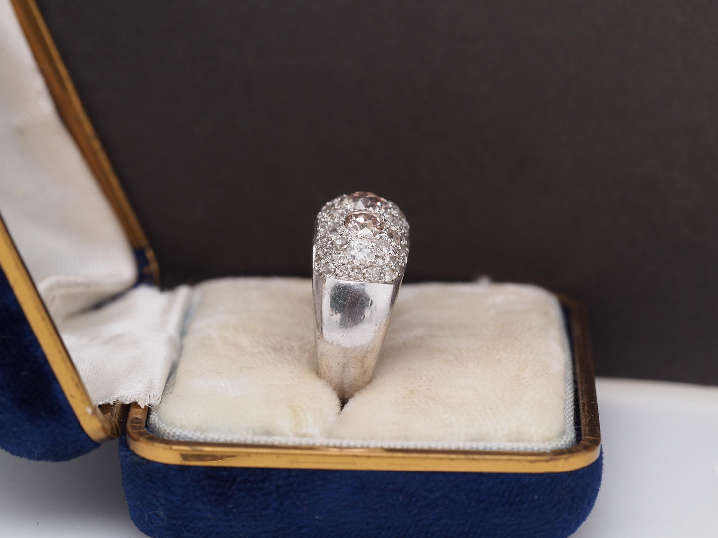 Circa 1920s Art Deco Platinum 1.50cttw Old Mine Cut Cluster Diamond Ring - VHK#5