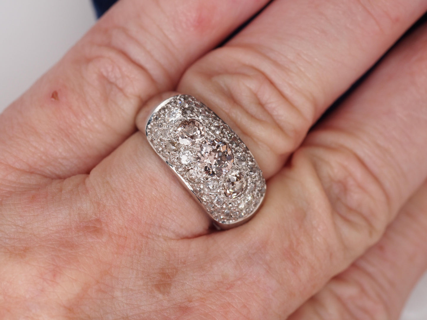 Circa 1920s Art Deco Platinum 1.50cttw Old Mine Cut Cluster Diamond Ring - VHK#5