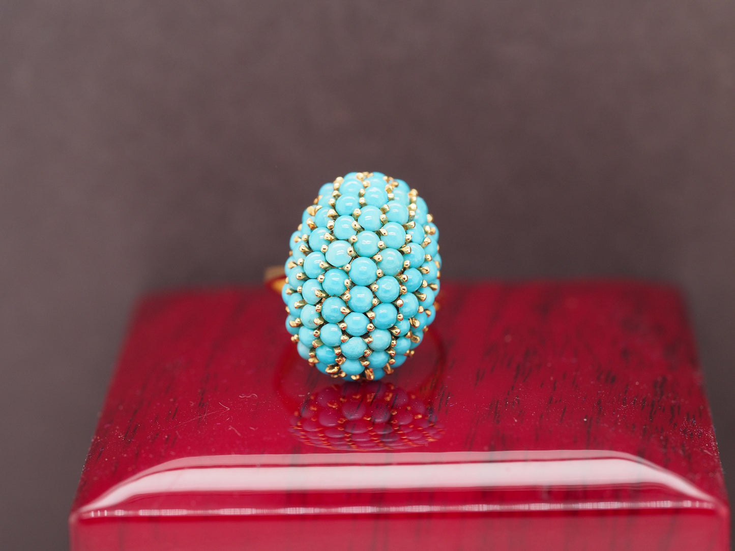 1960s 18K Yellow Gold Turquoise Nantucket Basket Ring - VHK#517