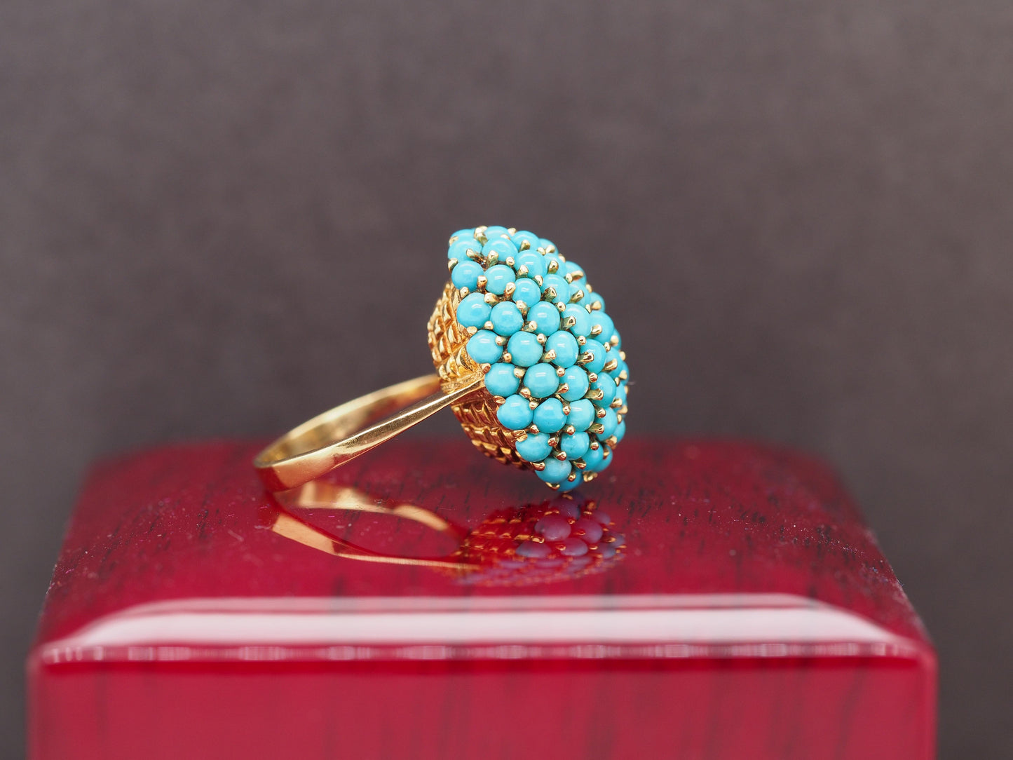 1960s 18K Yellow Gold Turquoise Nantucket Basket Ring - VHK#517