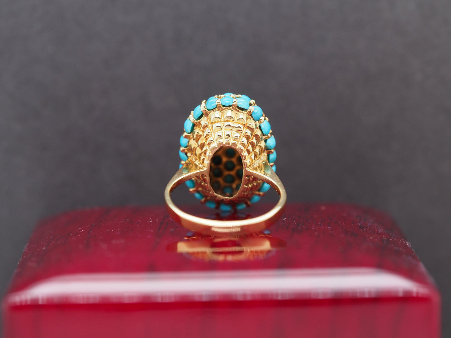 1960s 18K Yellow Gold Turquoise Nantucket Basket Ring - VHK#517
