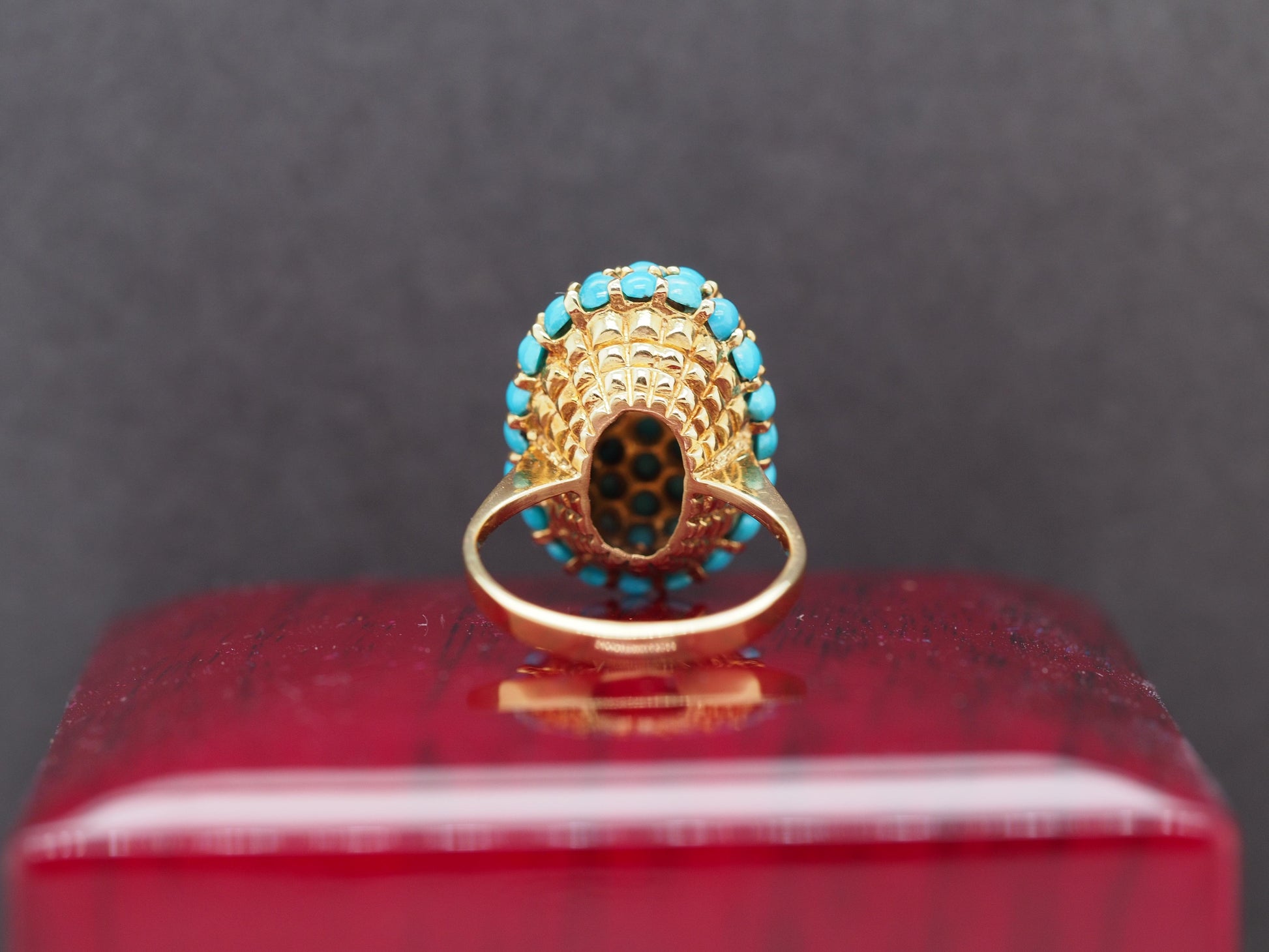 1960s 18K Yellow Gold Turquoise Nantucket Basket Ring - VHK#517