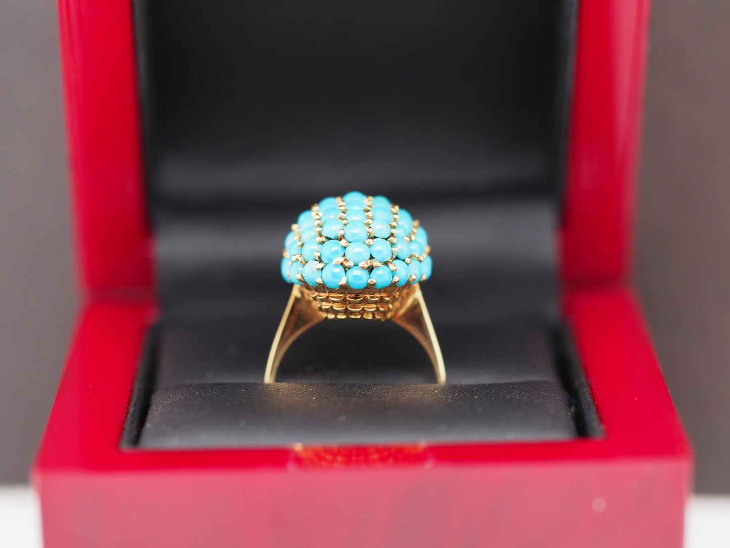 1960s 18K Yellow Gold Turquoise Nantucket Basket Ring - VHK#517