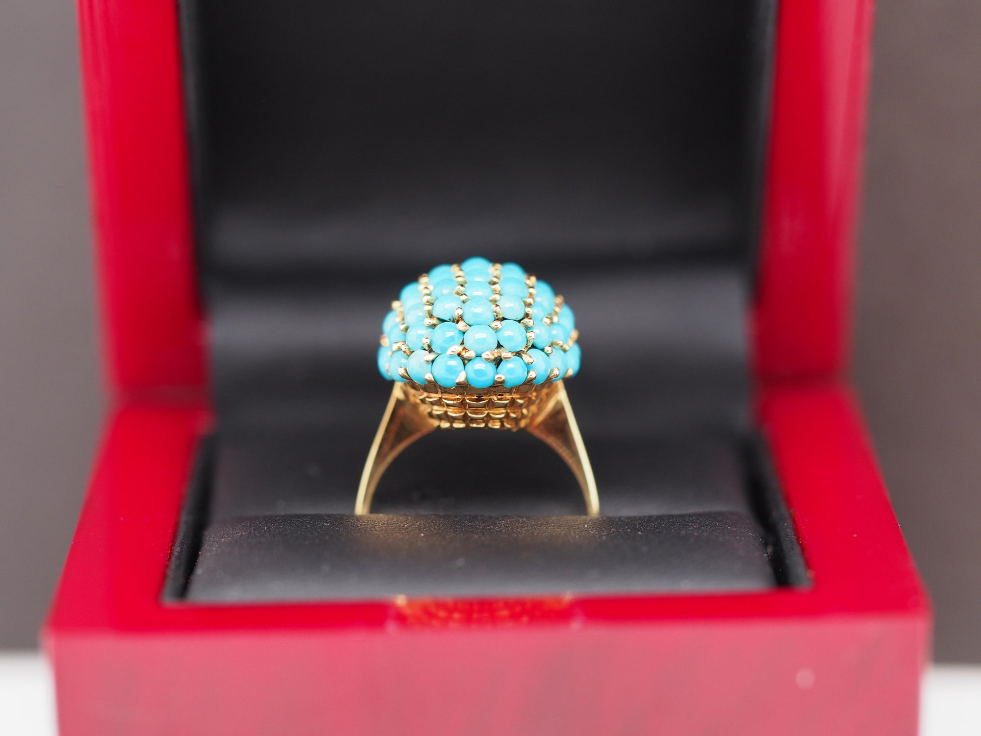 1960s 18K Yellow Gold Turquoise Nantucket Basket Ring - VHK#517