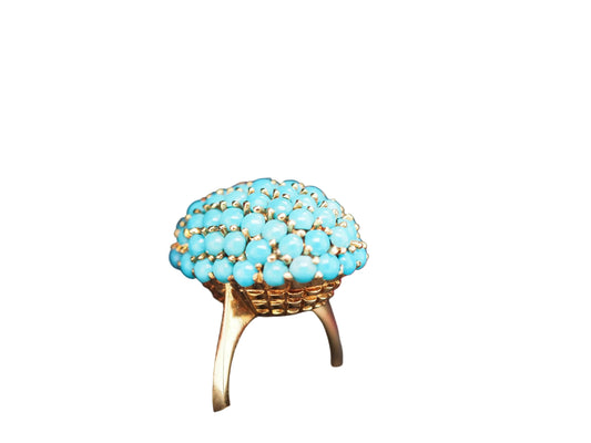 1960s 18K Yellow Gold Turquoise Nantucket Basket Ring - VHK#517