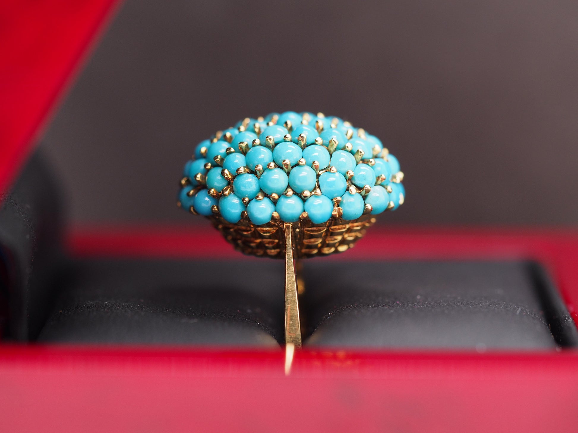 1960s 18K Yellow Gold Turquoise Nantucket Basket Ring - VHK#517