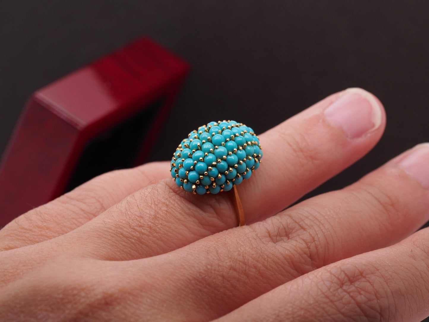 1960s 18K Yellow Gold Turquoise Nantucket Basket Ring - VHK#517