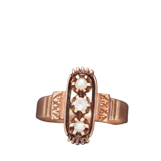 1900s 14K Yellow Gold Diamond and Pearl Ring - VHK#520