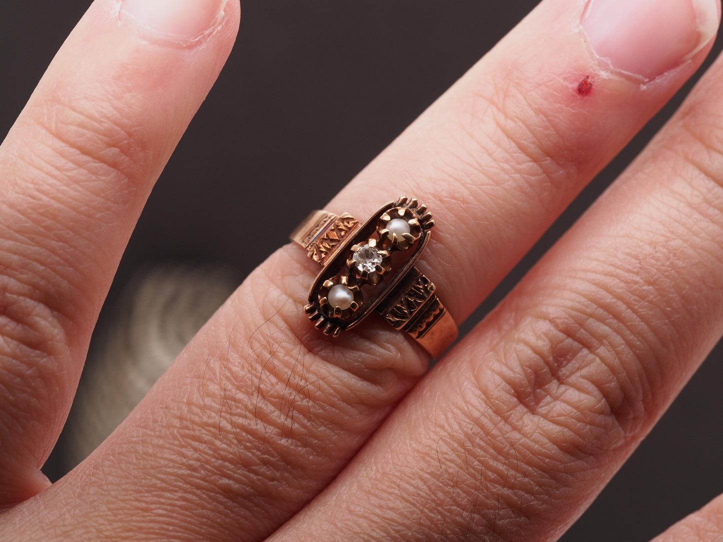 1900s 14K Yellow Gold Diamond and Pearl Ring - VHK#520