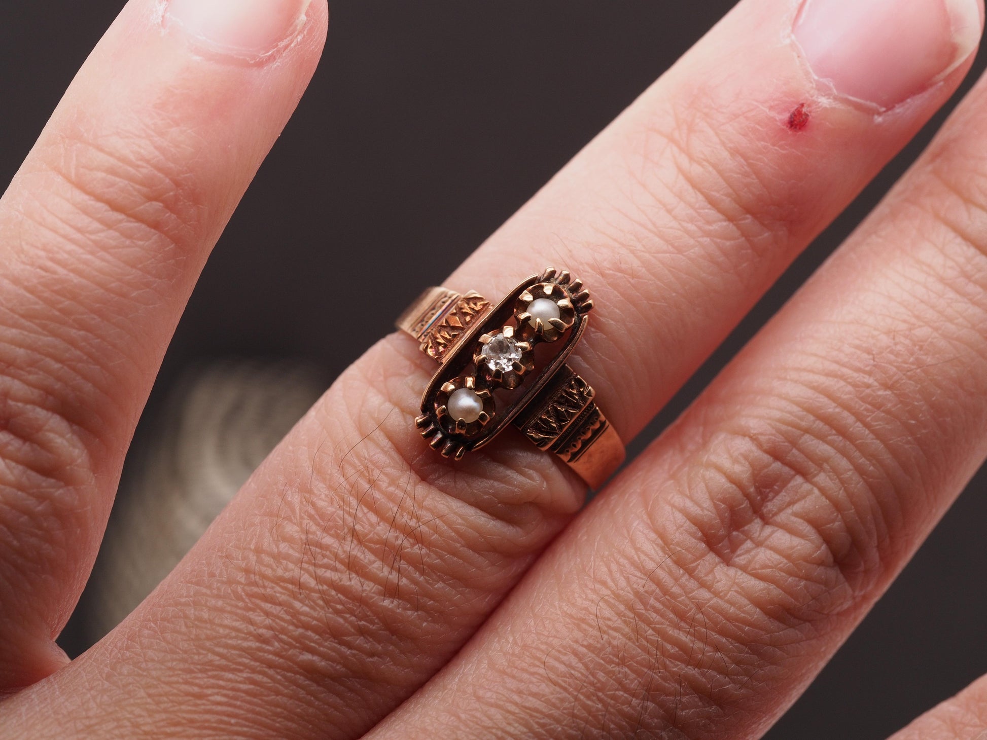 1900s 14K Yellow Gold Diamond and Pearl Ring - VHK#520