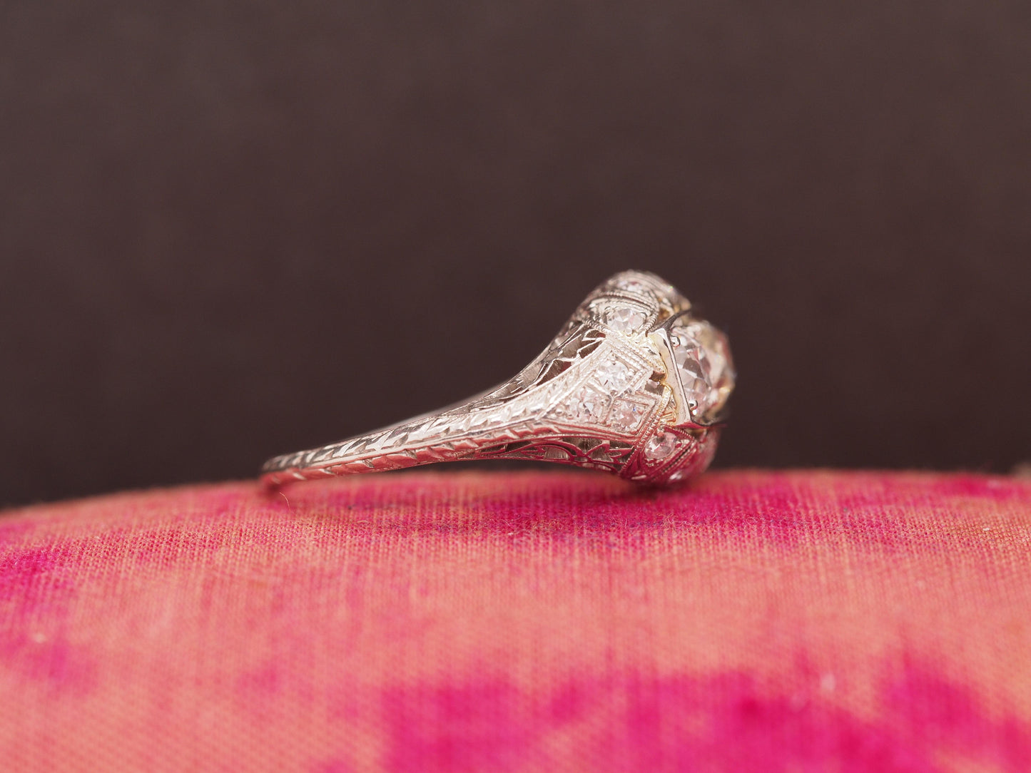Circa 1930s Platinum Art Deco 3 Stone Old Mine Brilliant 1.40cttw Diamond Ring