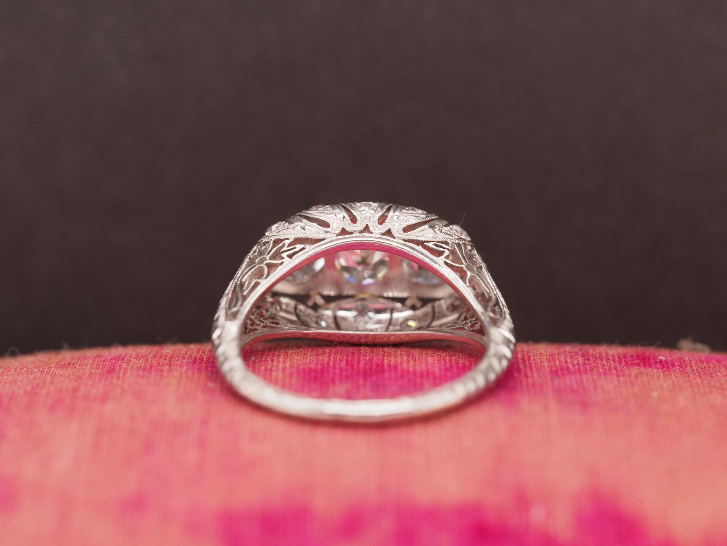 Circa 1930s Platinum Art Deco 3 Stone Old Mine Brilliant 1.40cttw Diamond Ring