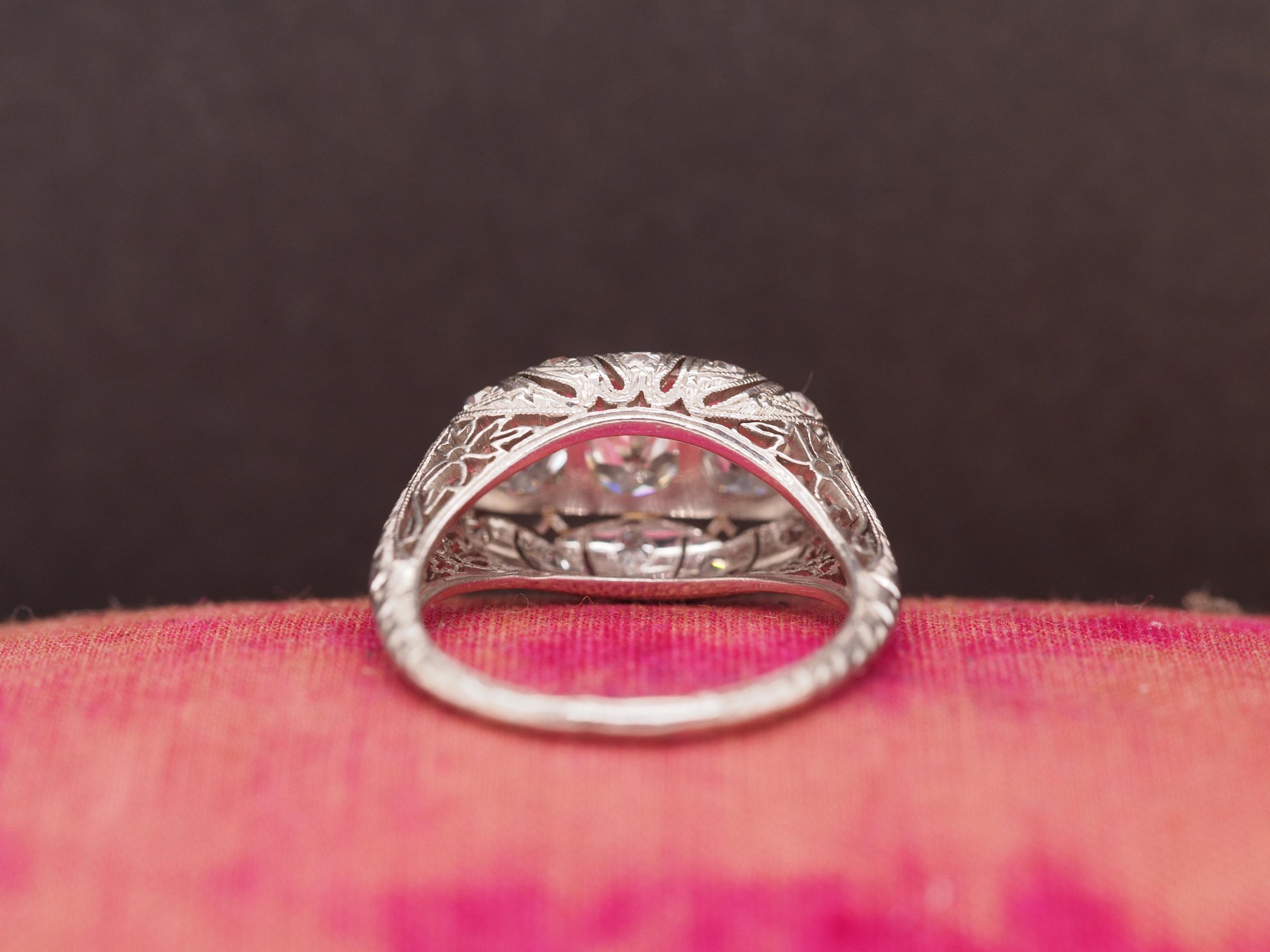 Circa 1930s Platinum Art Deco 3 Stone Old Mine Brilliant 1.40cttw Diamond Ring