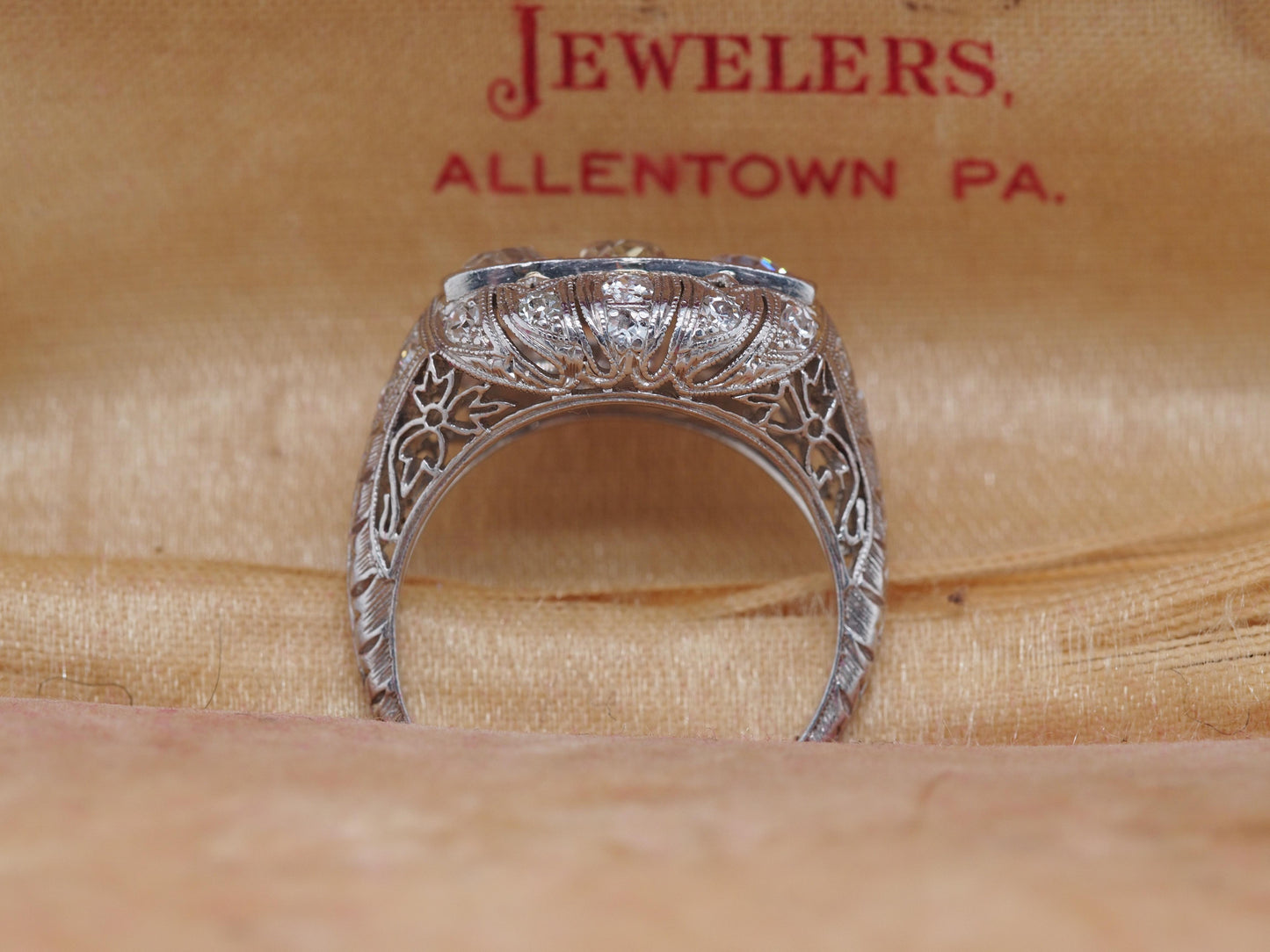 Circa 1930s Platinum Art Deco 3 Stone Old Mine Brilliant 1.40cttw Diamond Ring