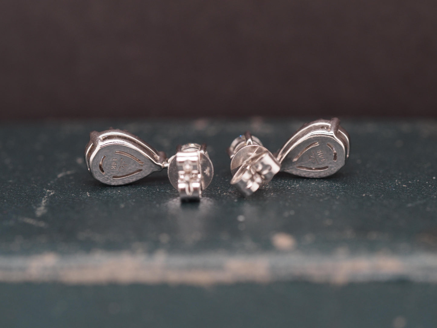 14K White Gold Dangling Drop Diamond Cluster Earrings - VHK#526