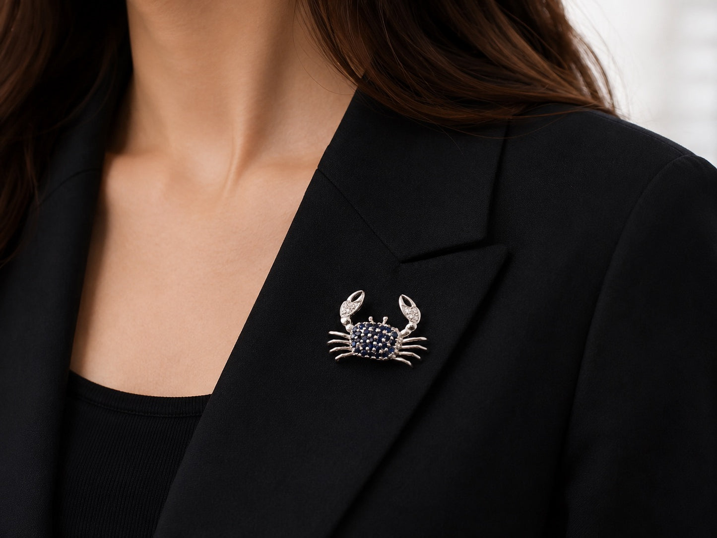 Estate 14K White Gold Sapphire and Diamond Crab Brooch - VHK#319A