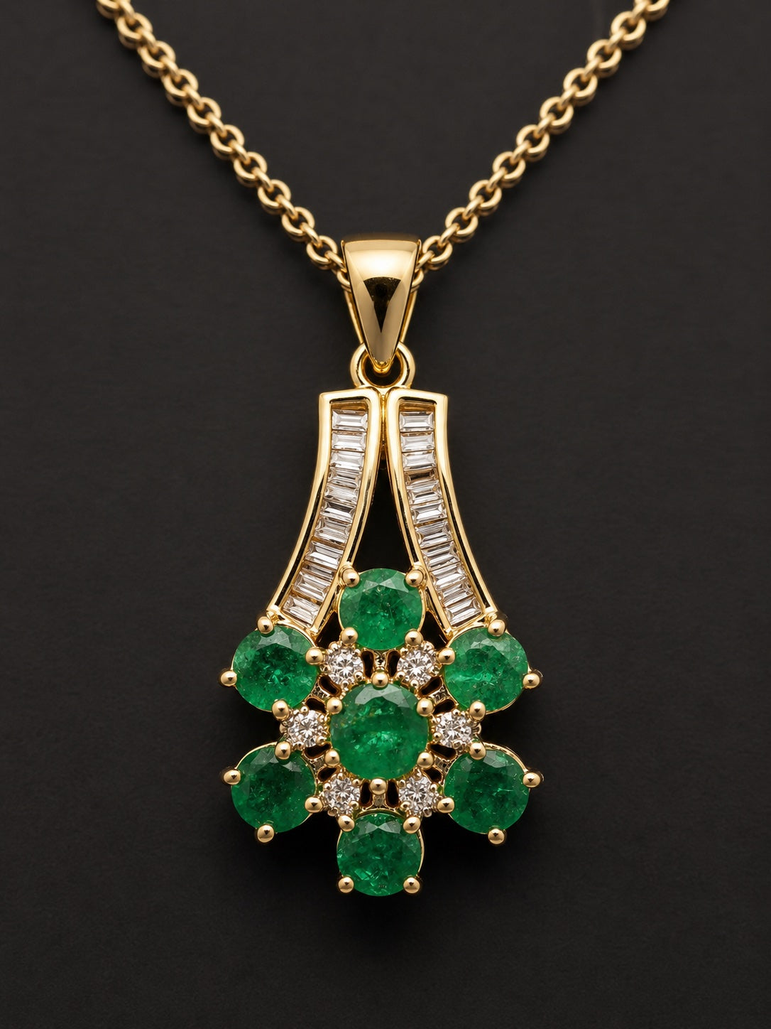 Estate 18K White Gold Emerald and Diamond Pendant - VHK#298b