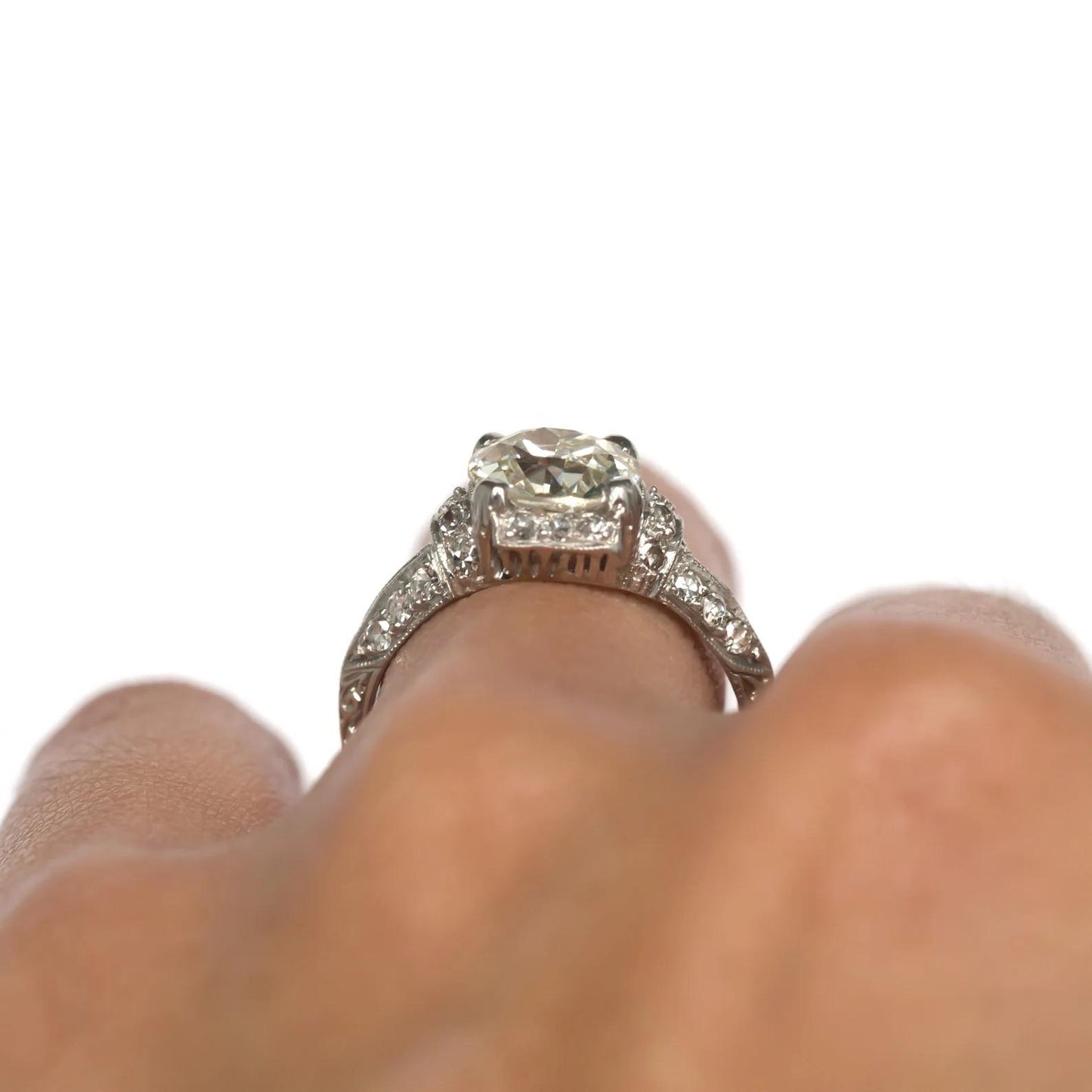 1920s Art Deco Platinum 1.69ct Old European Brilliant Diamond Engagement Ring