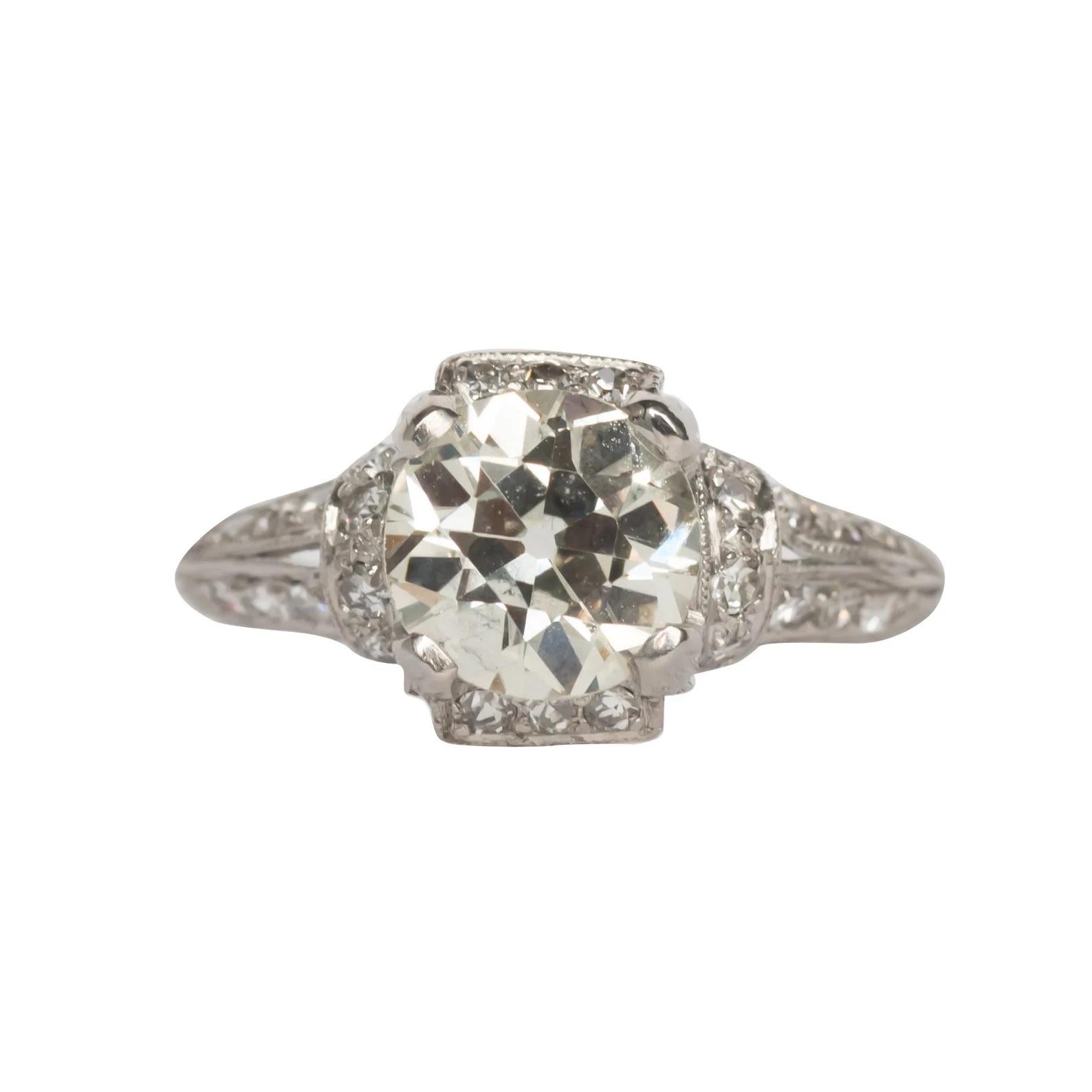 1920s Art Deco Platinum 1.69ct Old European Brilliant Diamond Engagement Ring