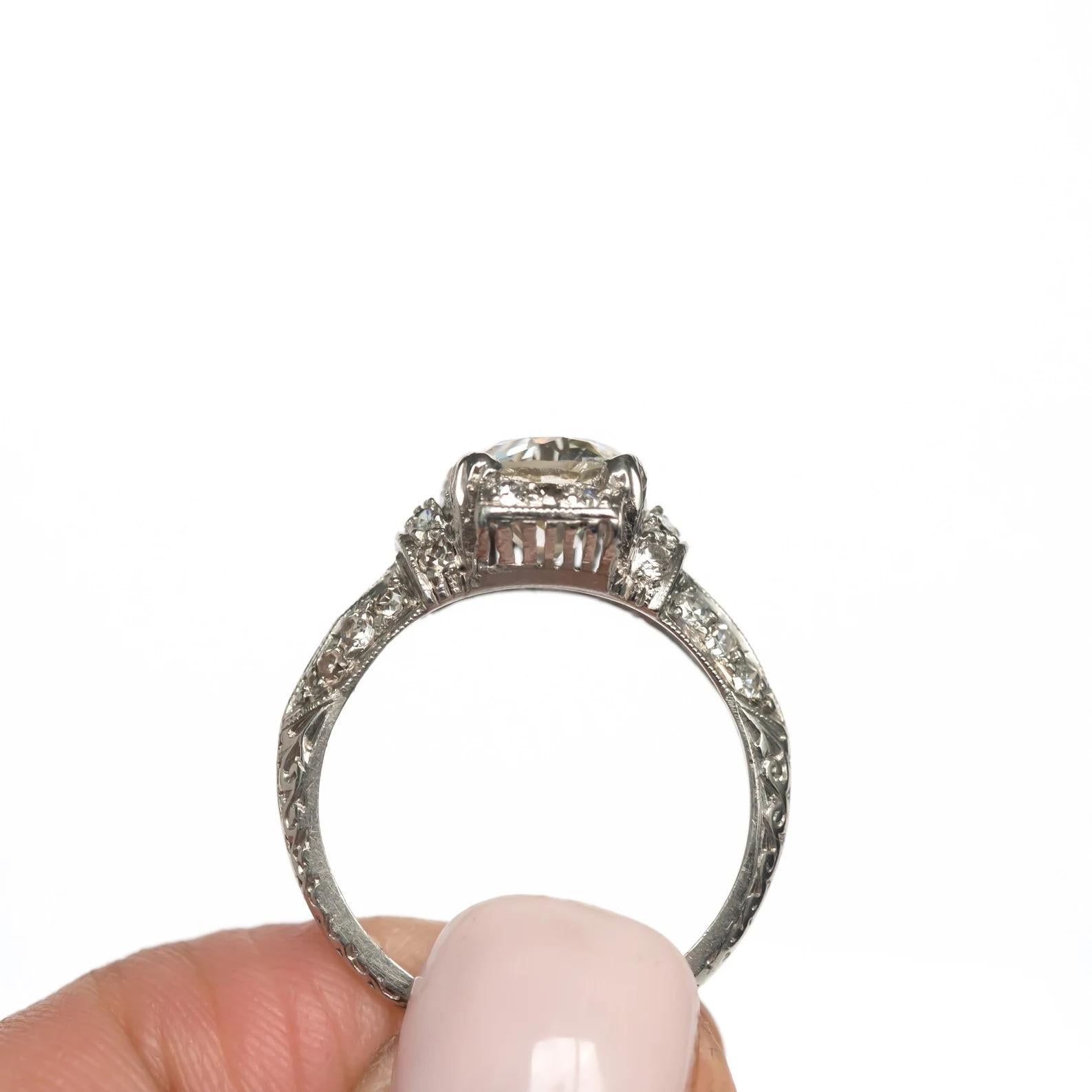 1920s Art Deco Platinum 1.69ct Old European Brilliant Diamond Engagement Ring