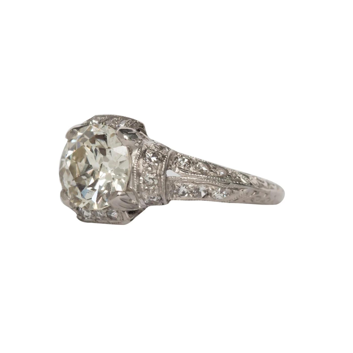1920s Art Deco Platinum 1.69ct Old European Brilliant Diamond Engagement Ring
