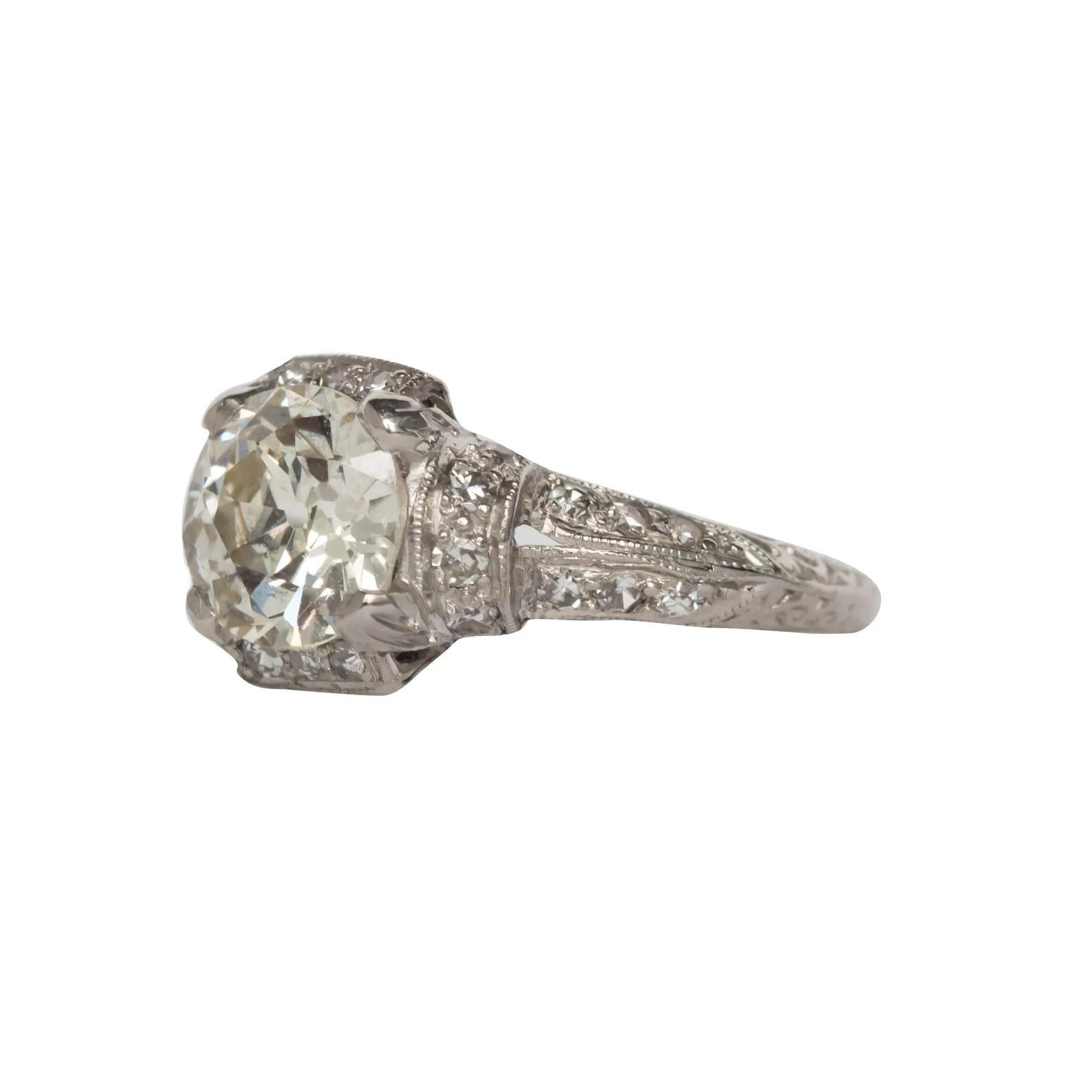 1920s Art Deco Platinum 1.69ct Old European Brilliant Diamond Engagement Ring