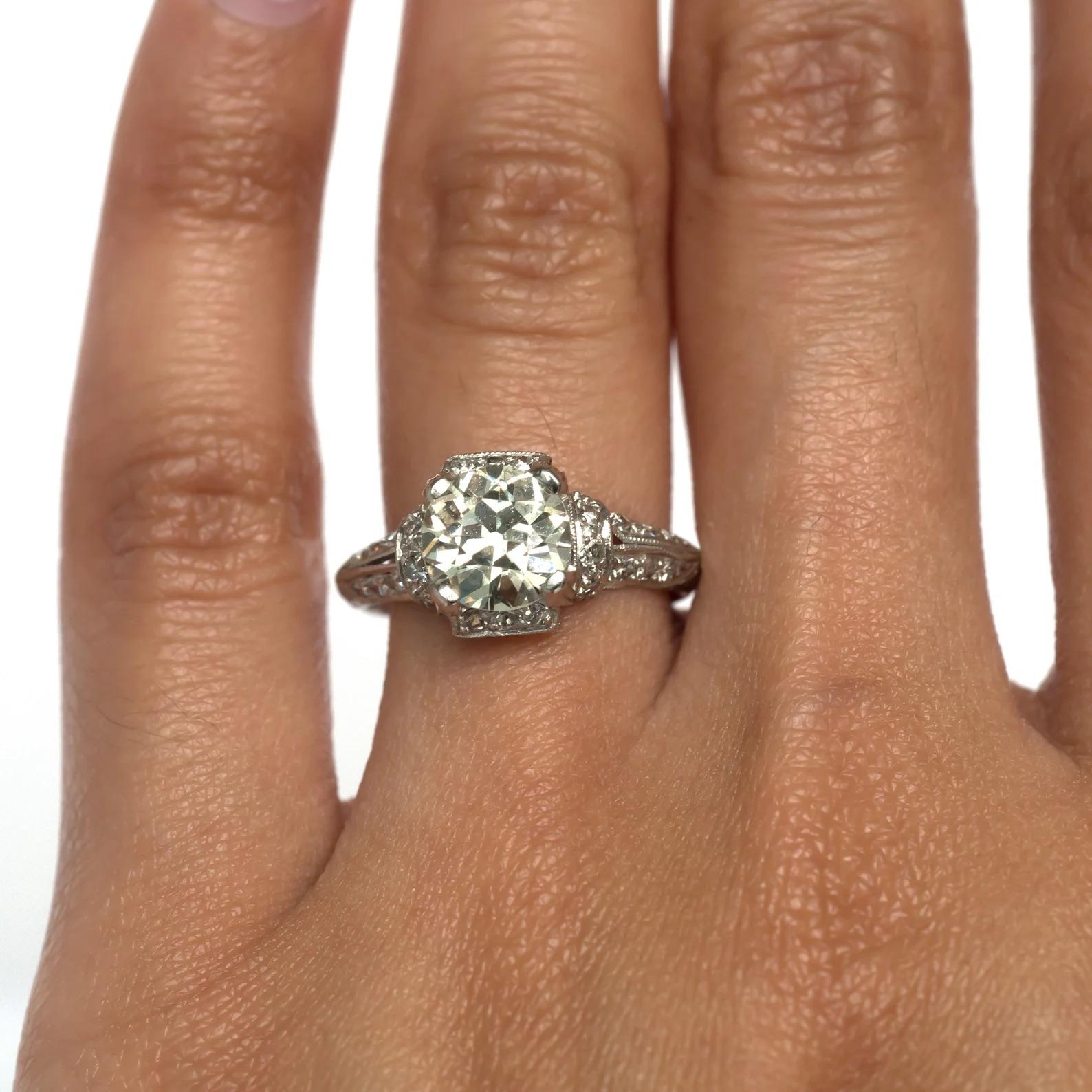 1920s Art Deco Platinum 1.69ct Old European Brilliant Diamond Engagement Ring