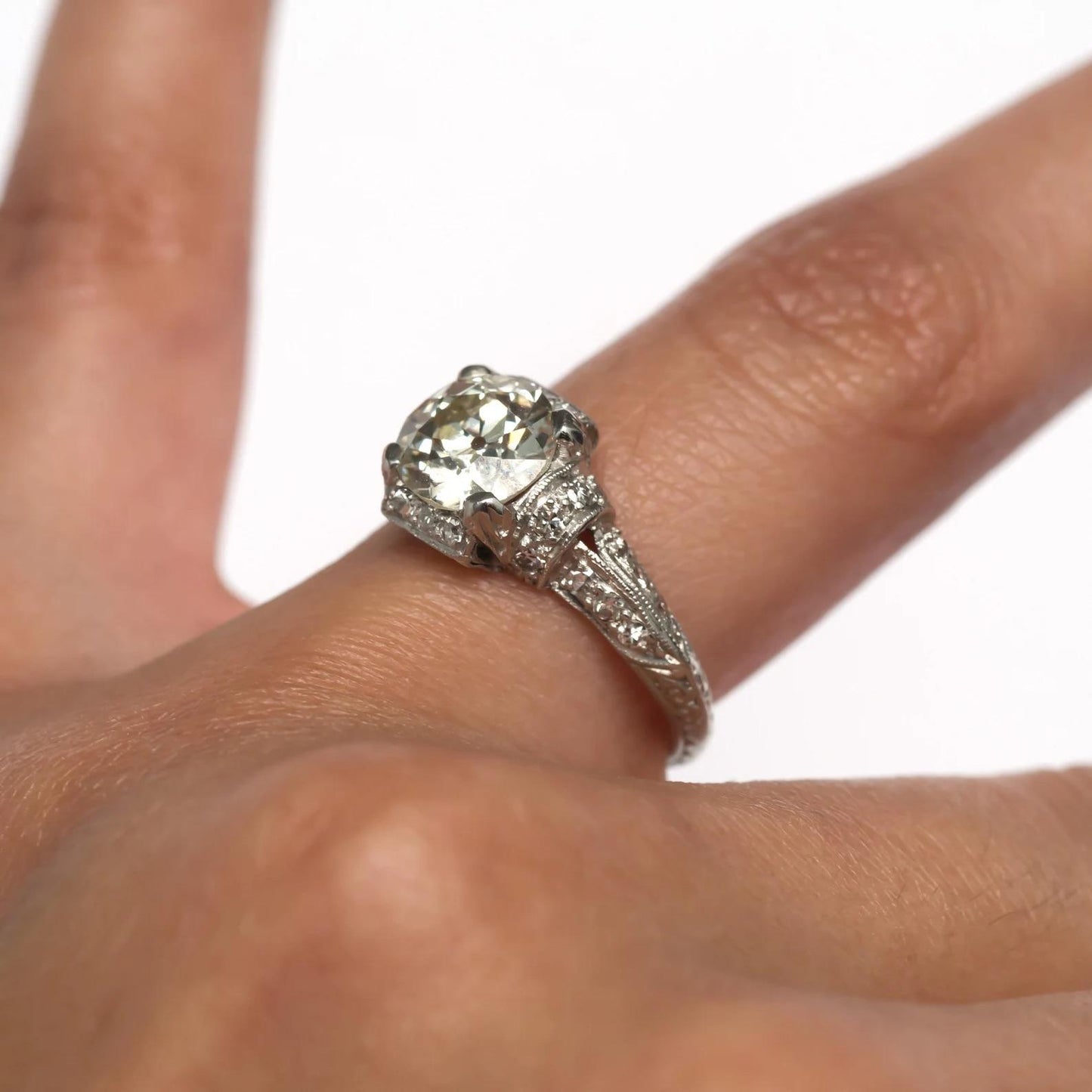 1920s Art Deco Platinum 1.69ct Old European Brilliant Diamond Engagement Ring